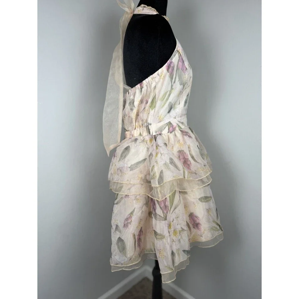 Arose Studio Danna Floral Print Halter Mini Dress Tiered Ruffle Size Large - Picture 10 of 16